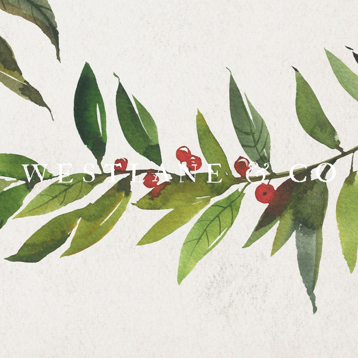 Red Winter Berry Branches Watercolor Botanical Christmas Wall Art - Image 2