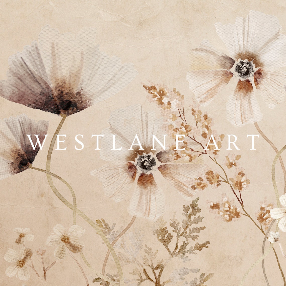 Neutral Farmhouse Flower Painting Cream Wildflowers Art Poster - Image 2