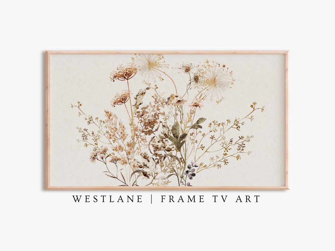 Rustic Neutral Wildflower Botanical Watercolor Painting Wall Art