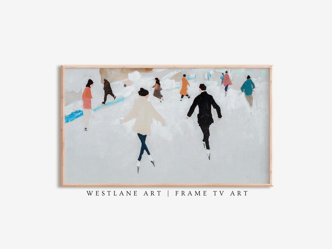 Ice Skaters On Frozen Pond Impressionist Winter Painting Poster