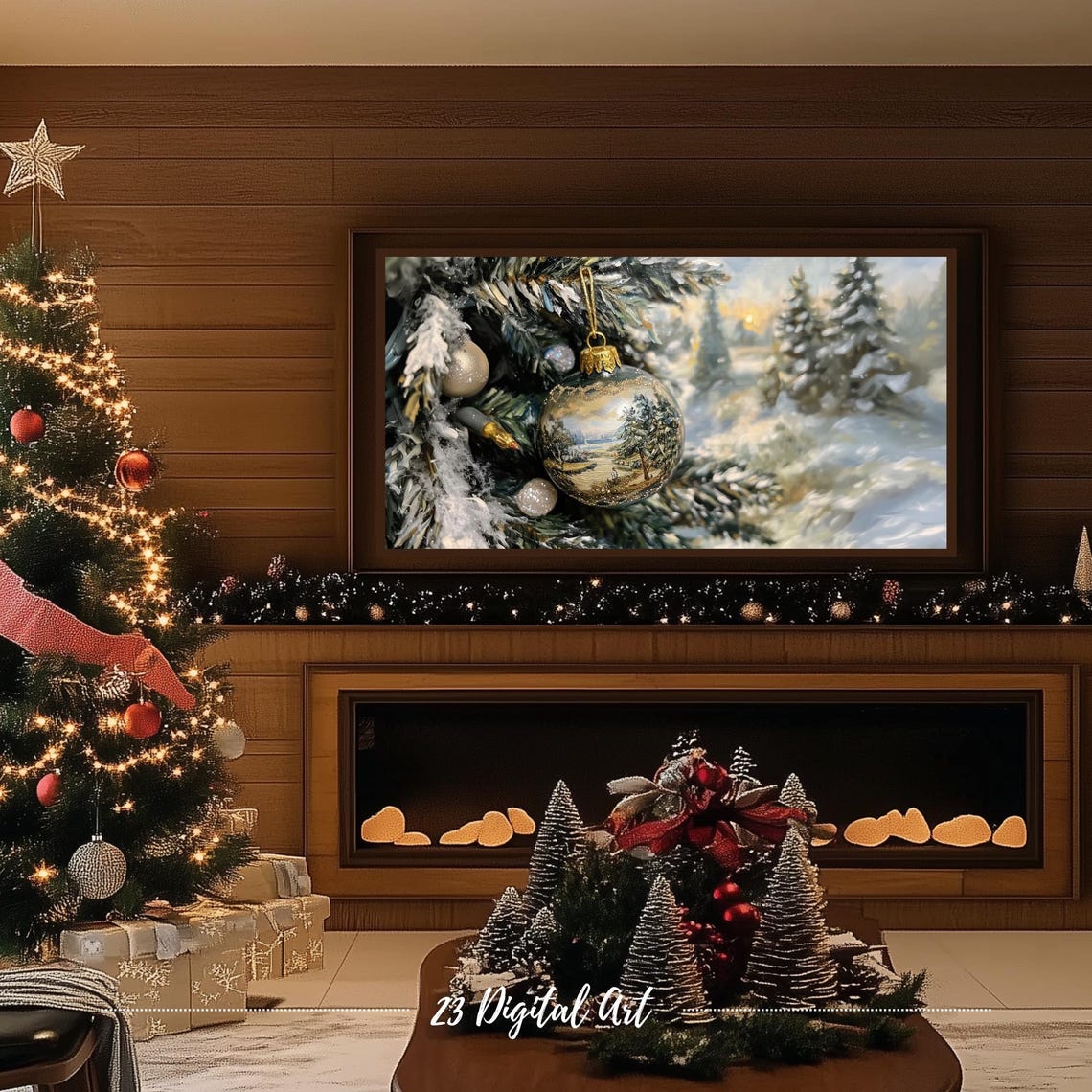Frame Tv Art Christmas White Ornaments Tv Screensaver Rustic Vintage Holiday Holly Xmas Tv Screensaver Neutral Farmhouse Winter Art 153 - Image 4