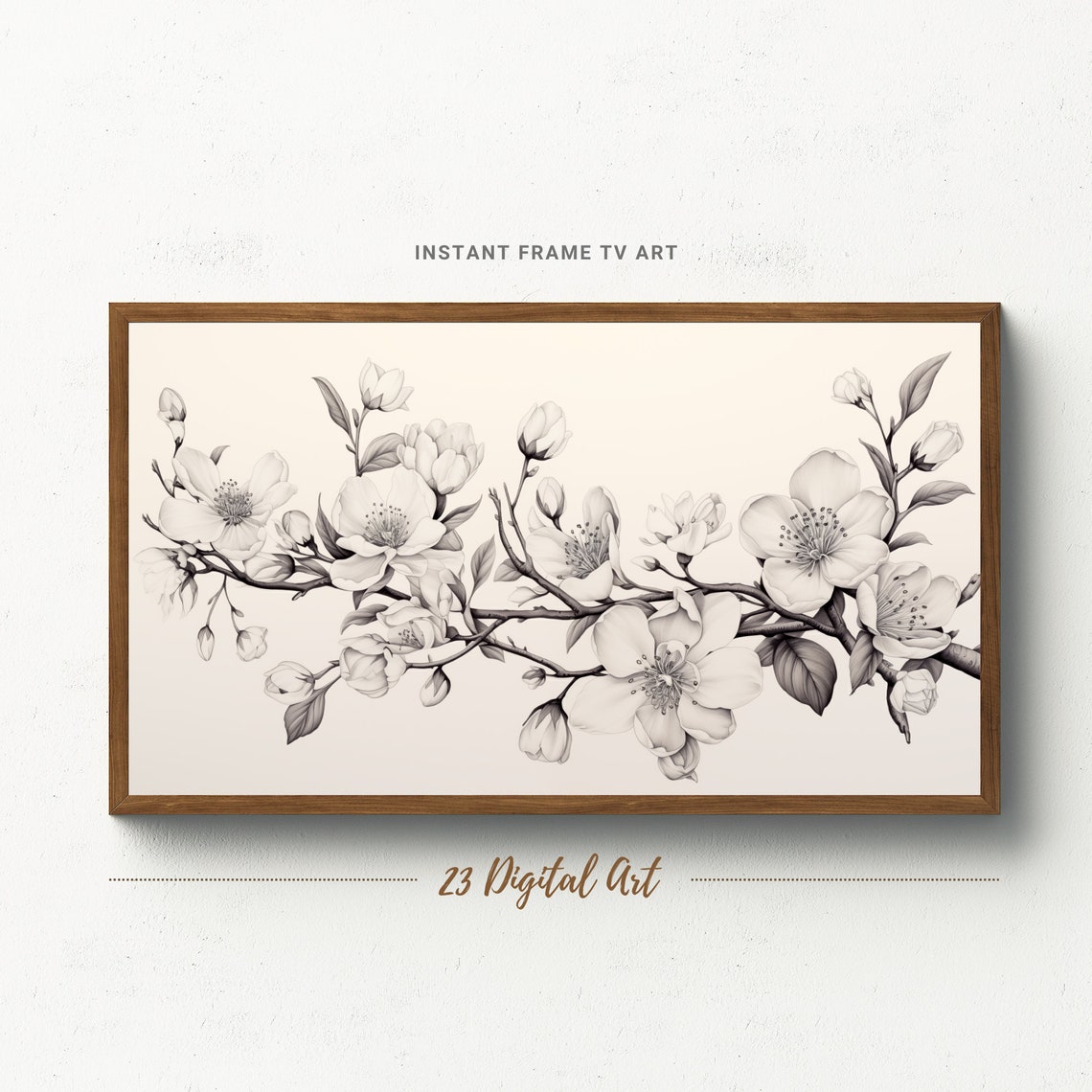 Minimalist Black White Blossom Branch Line Drawing Art Print