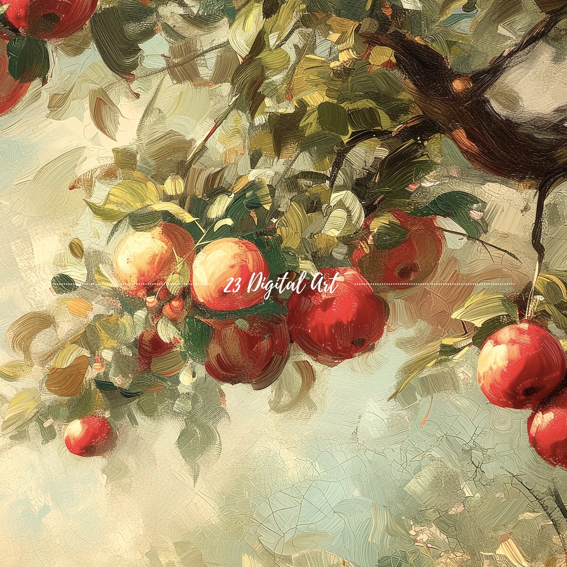 Apple Tree Branch Red Apples Impressionist Painting Art Print - Image 3