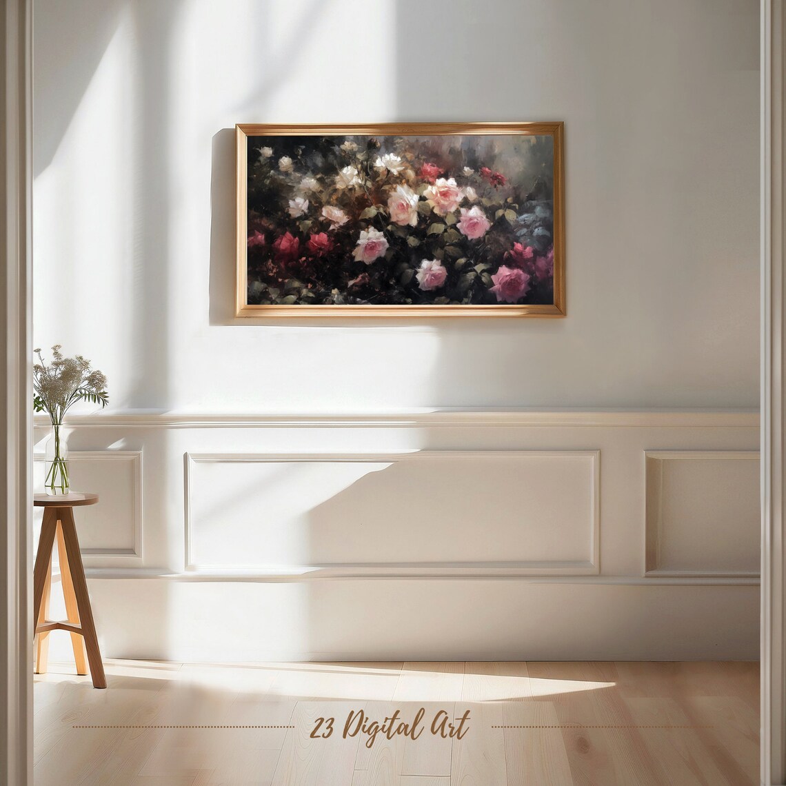 Moody Rose Garden Dark Background Classic Floral Painting Art Print - Image 6