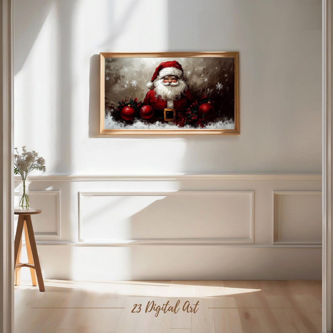 Frame Tv Art Beautiful Christmas Santa Smiling Tv Screensaver Rustic Holiday Holly Xmas Tv Art Neutral Farmhouse Winter Art 156 - Image 7