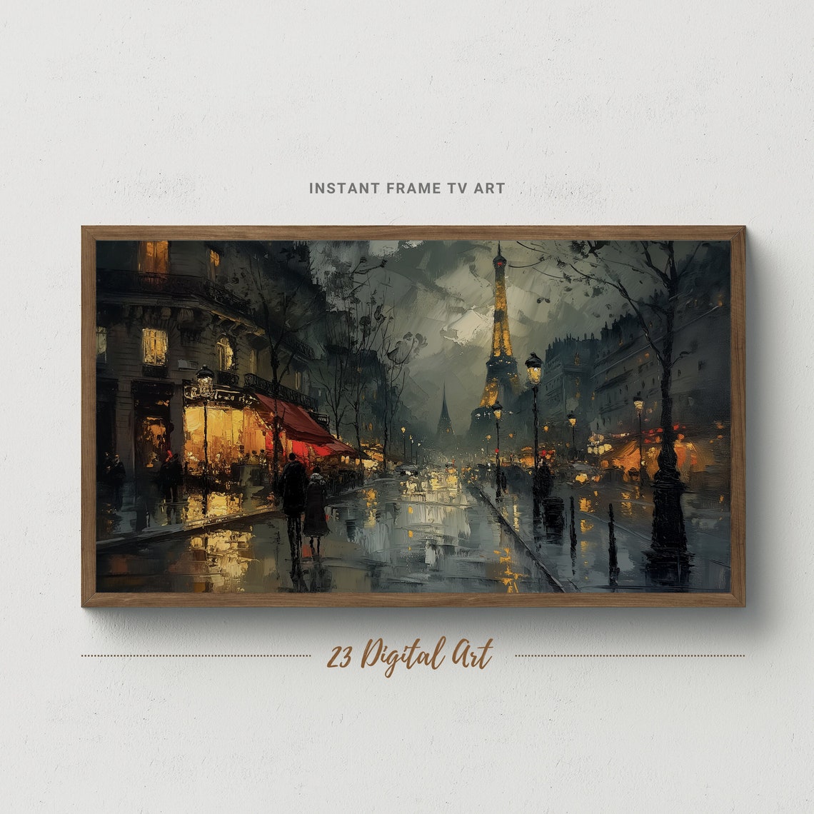 Paris Eiffel Tower Night Rainy Boulevard Vintage Painting Poster