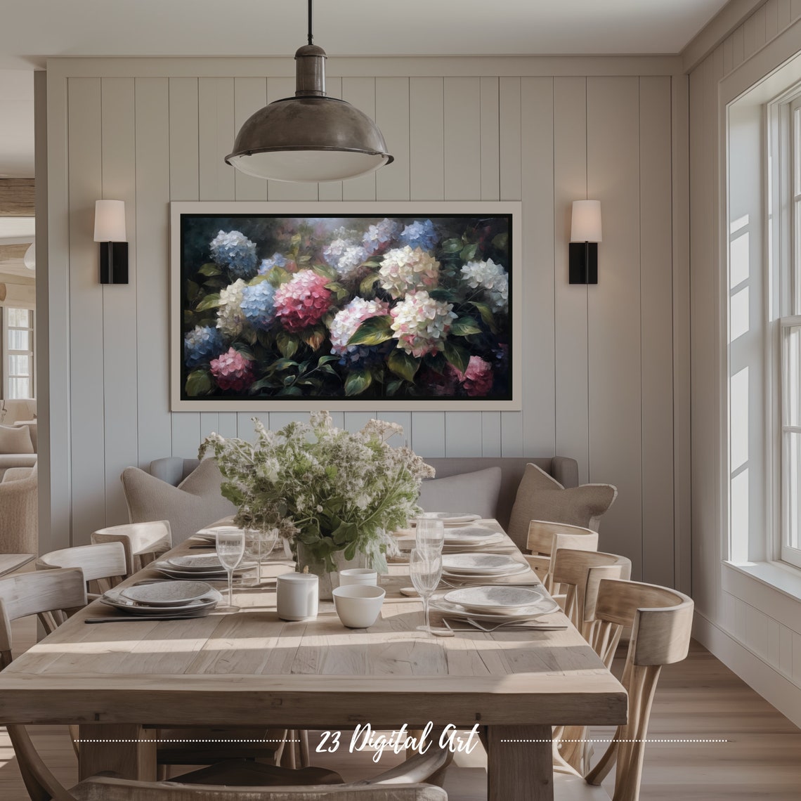 Hydrangea Garden Blue Pink White Blooms Classic Floral Art Print - Image 3