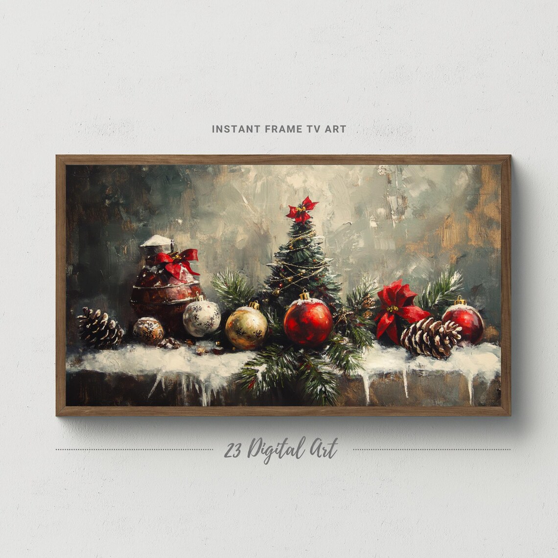Frame Tv Art Beautiful Christmas Decoration Tv Screensaver Rustic Holiday Holly Xmas Tv Art Neutral Farmhouse Winter Art 154