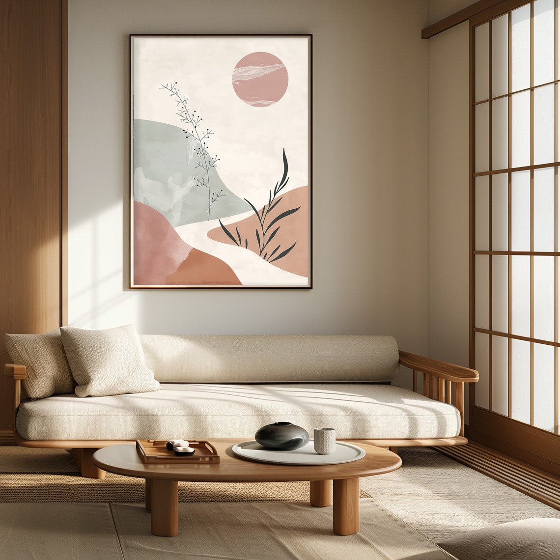 Rose Sun Minimal Botanical Hills Modern Abstract Landscape Poster - Image 3