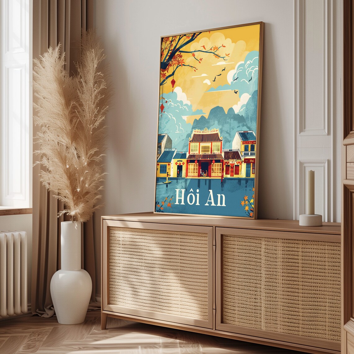 Hoi An Vietnam Old Town Riverside Sunny Day Vintage Travel Poster - Image 3