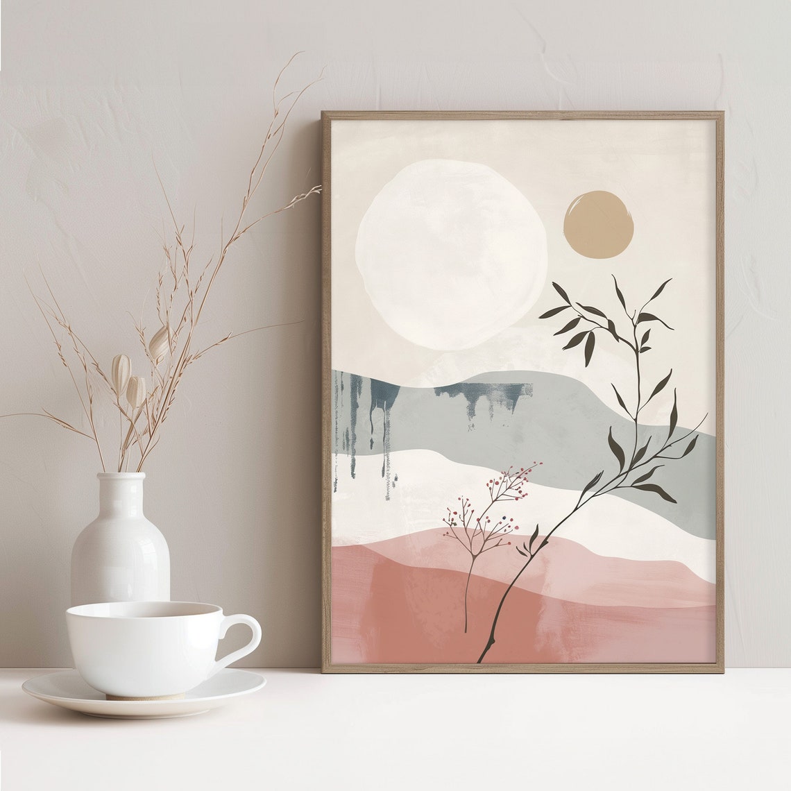Minimalist Abstract Rising Sun Over Blush Dunes Botanical Poster - Image 3