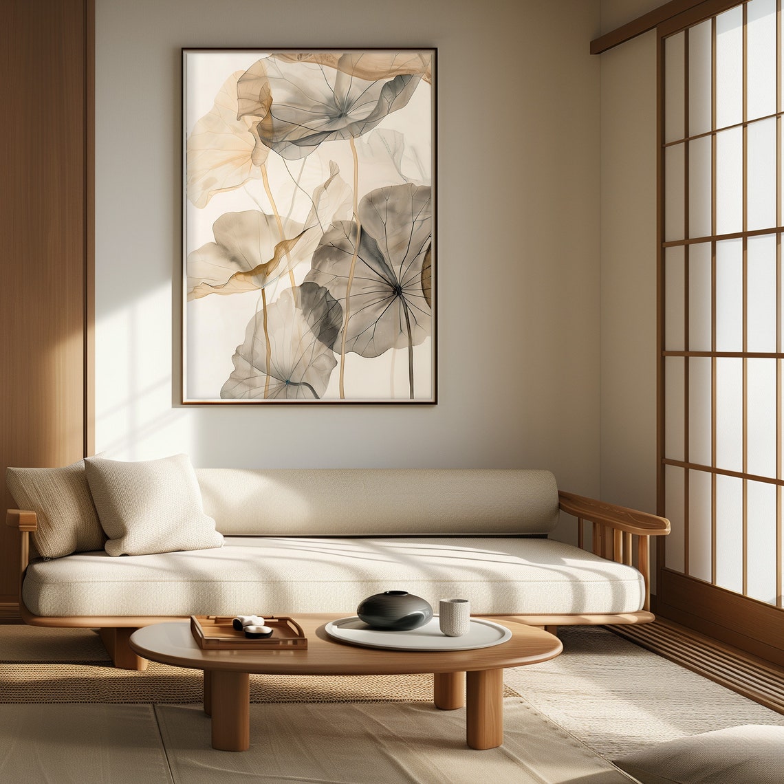 Soft Grey Translucent Lotus Leaves Minimal Botanical Art Poster - Image 4
