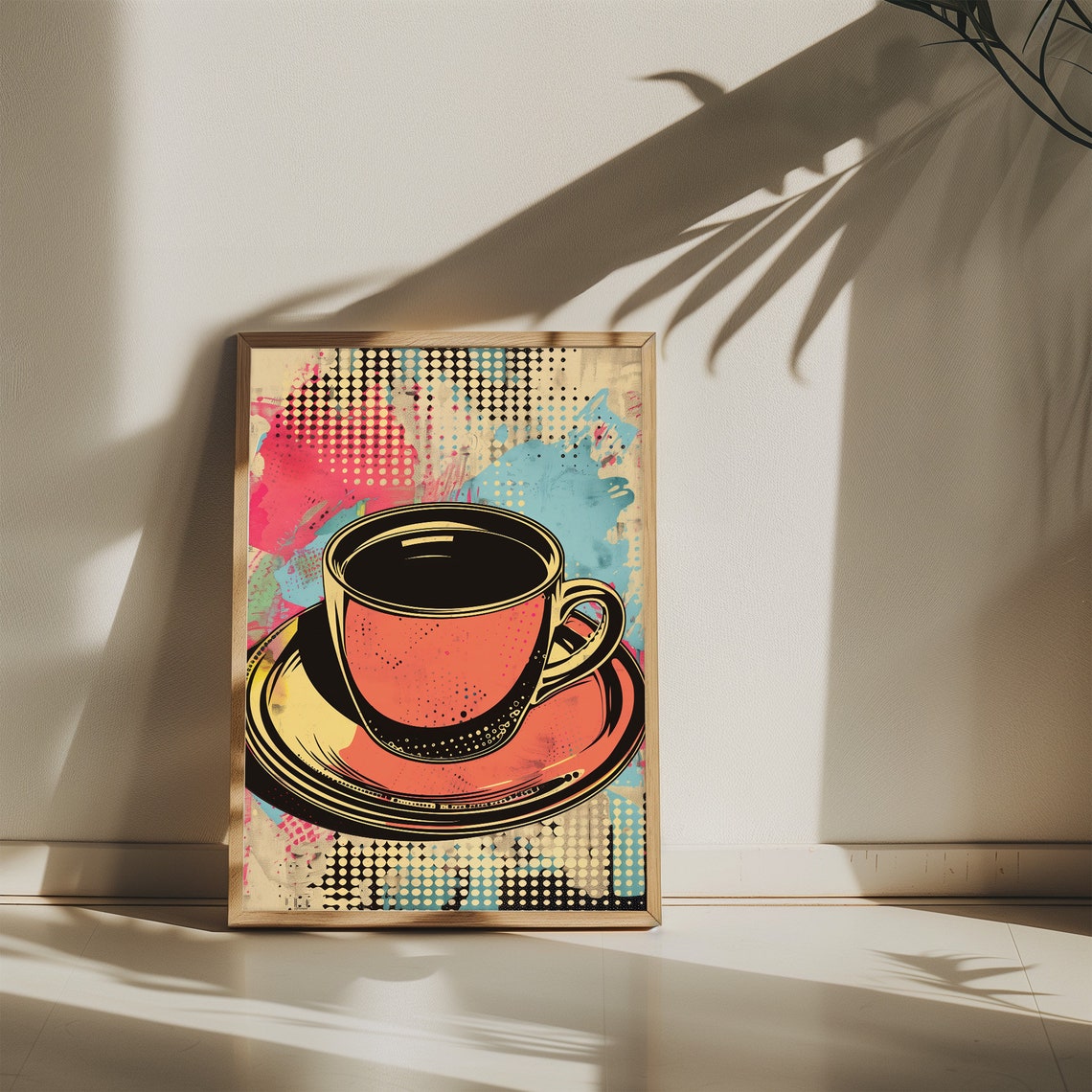 Bold Pop Art Coral Coffee Cup on Halftone Dot Background Poster - Image 2