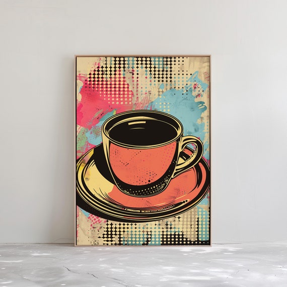 Pop Art Coffee Wall Art 60s Style Painting For Vintage And Retro Design Lovers Home Or Caf Decor