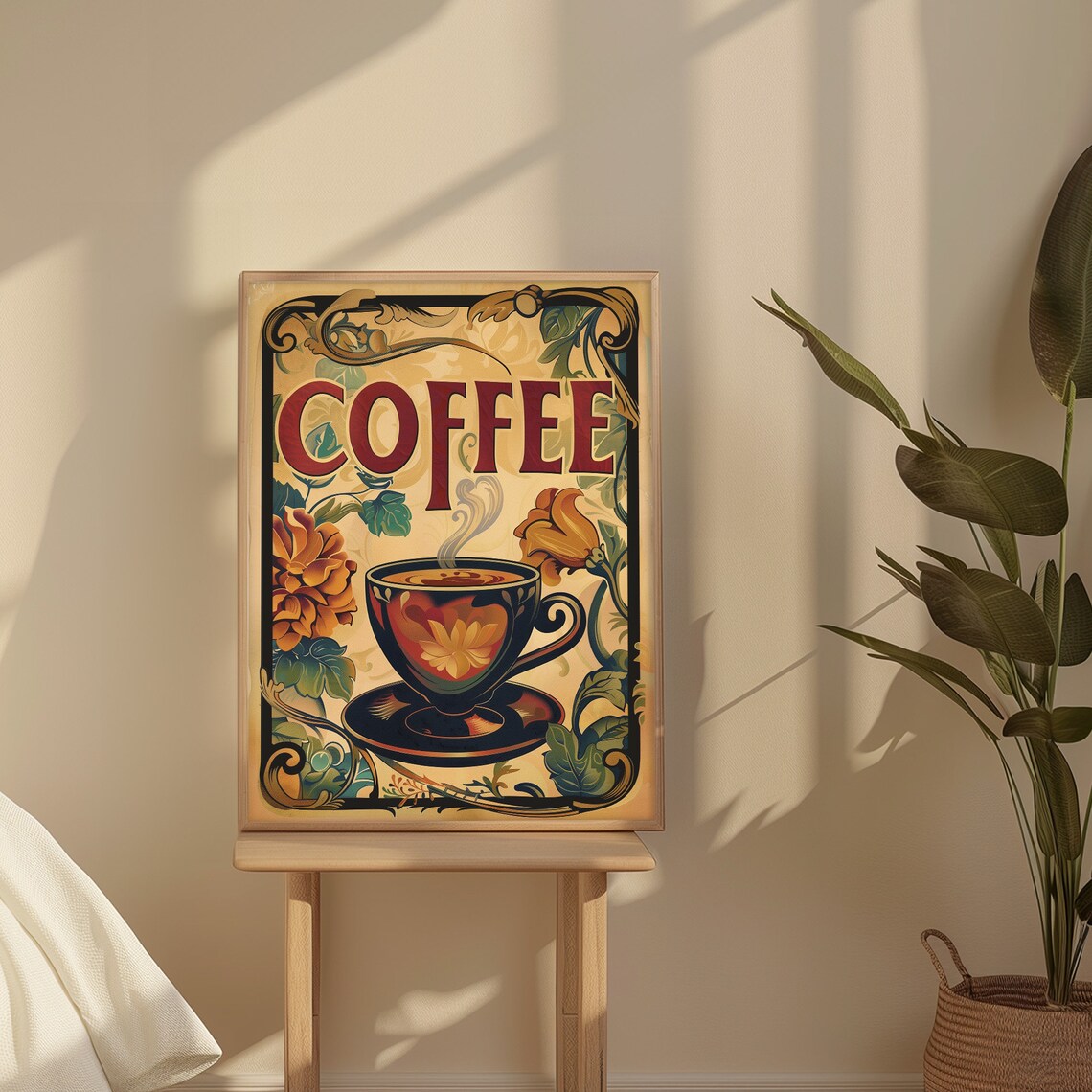 Vintage Coffee Art Nouveau Floral Teacup Kitchen Wall Poster - Image 2