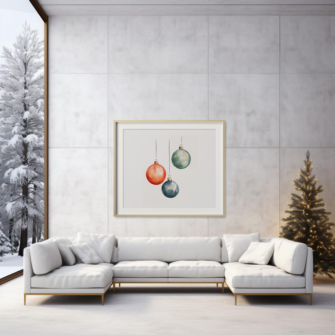 Christmas Ornaments Watercolor Baubles Minimalist Holiday Art Print
