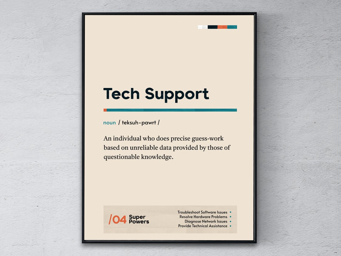 Tech Support Definition Funny Office Wall Art Print