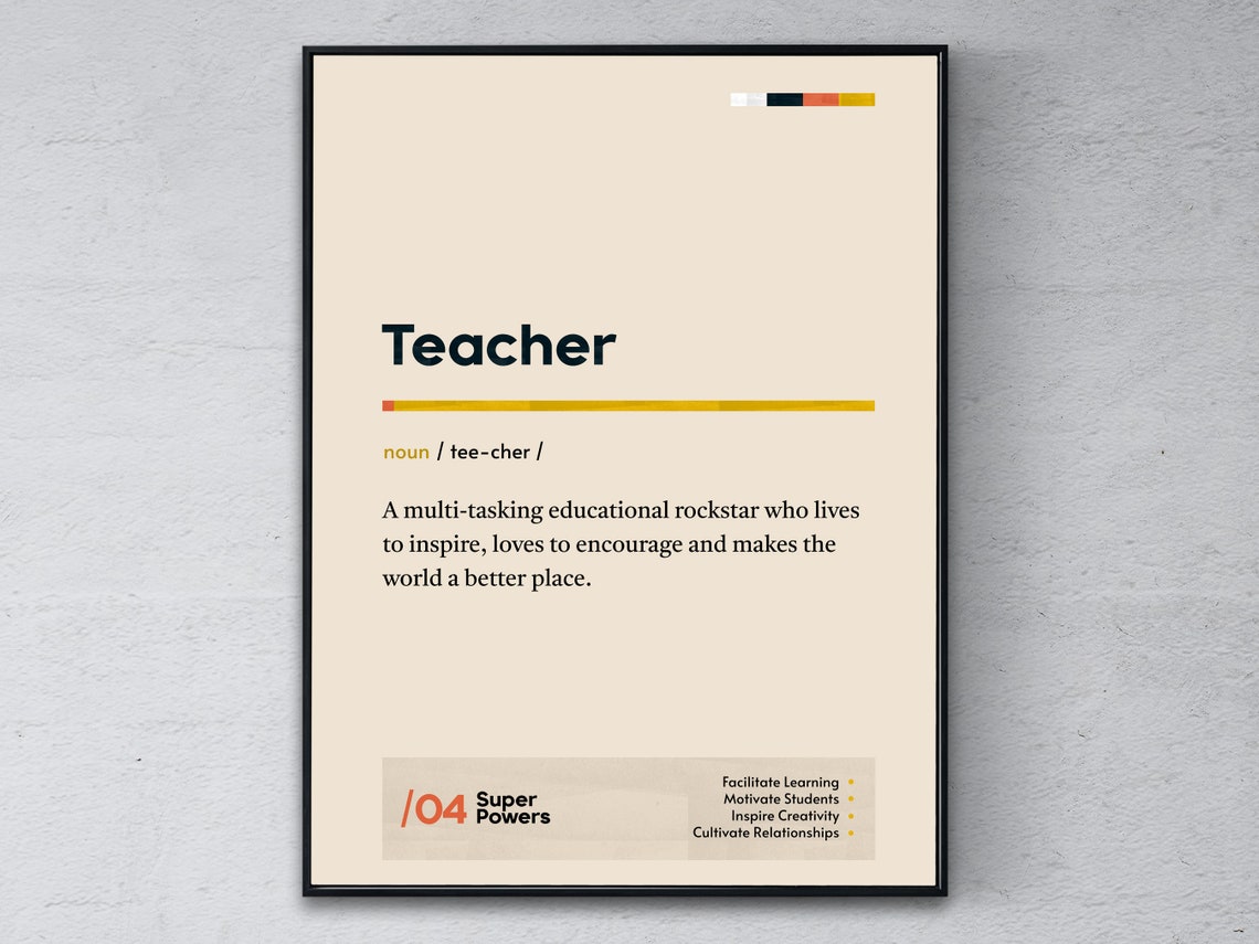 Teacher Definition Cream Minimalist Dictionary Style Classroom Poster