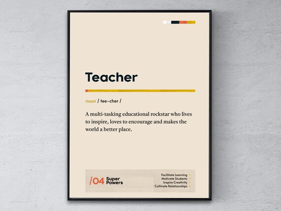 Teacher Definition Cream Minimalist Dictionary Style Classroom Poster