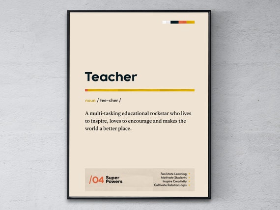 Teacher Definition Poster Funny Modern Office Gift Instructor Coworker Wall Art Educator Graduation Print