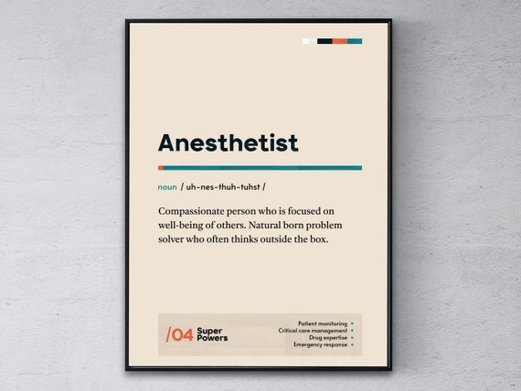 Anesthetist Definition Poster Anaesthetist Graduation Print Funny Modern Office Gift Anesthesiologist Coworker Wall Art