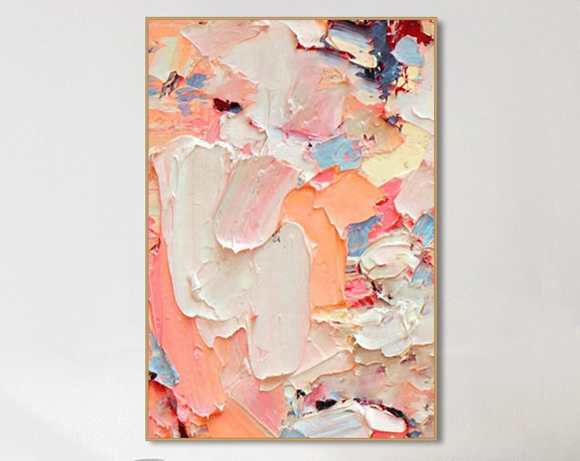 Calming Abstract Pastel Impasto Textured Coral Cream Modern Art Poster