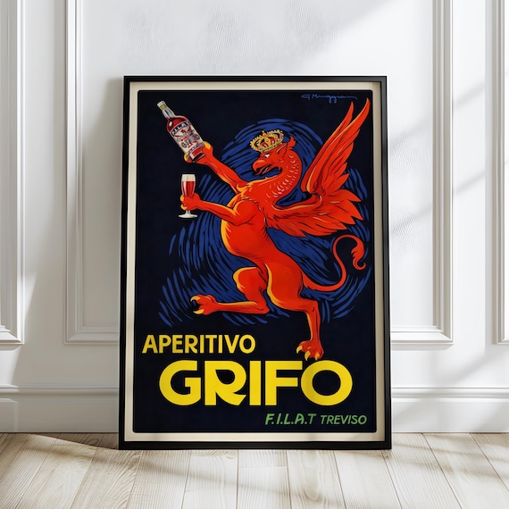 Retro Vintage Aperitivo Grifo Crowned Griffin Italian Ad Poster