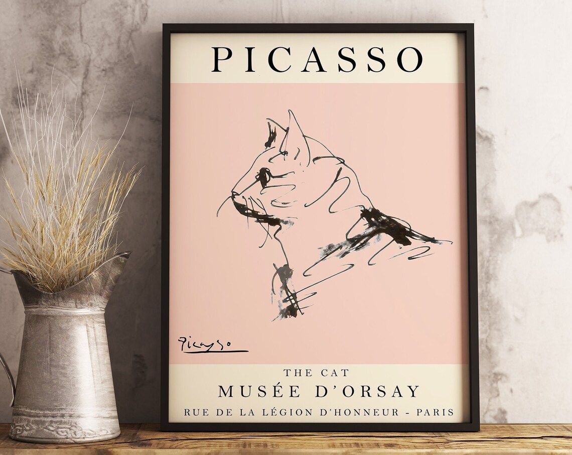 Picasso Exhibition Poster, Vintage Cat Line Drawing - Image 3