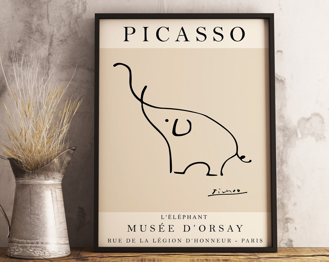 Picasso Beige Elephant Vintage Line Art Poster - Image 3
