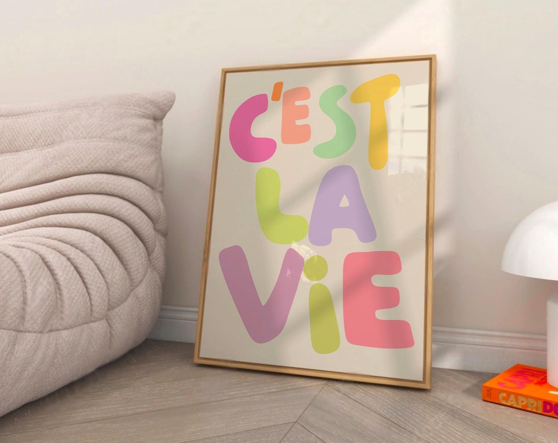 Cest La Vie Rainbow Colors Retro Typography French Quote Poster