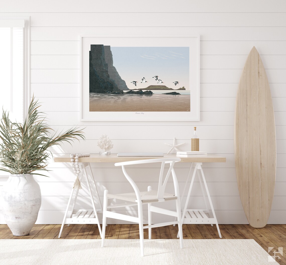 Oystercatchers at Rhossili Bay, Gower Wales Art Print - Image 2