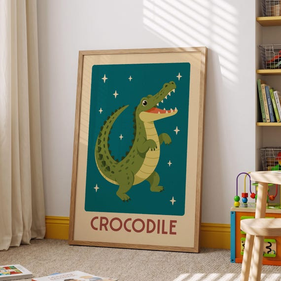 Crocodile Nursery Print, Jungle Animal Art Print