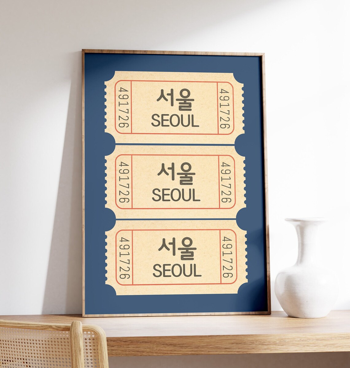 Seoul Ticket Print, Retro South Korea Travel Poster