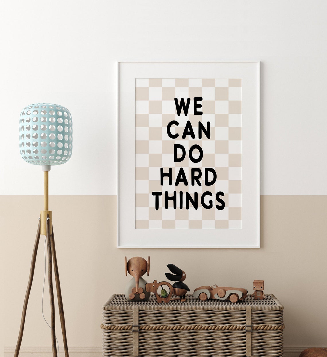 We Can Do Hard Things Bold Quote Beige Checkerboard Kids Poster - Image 4