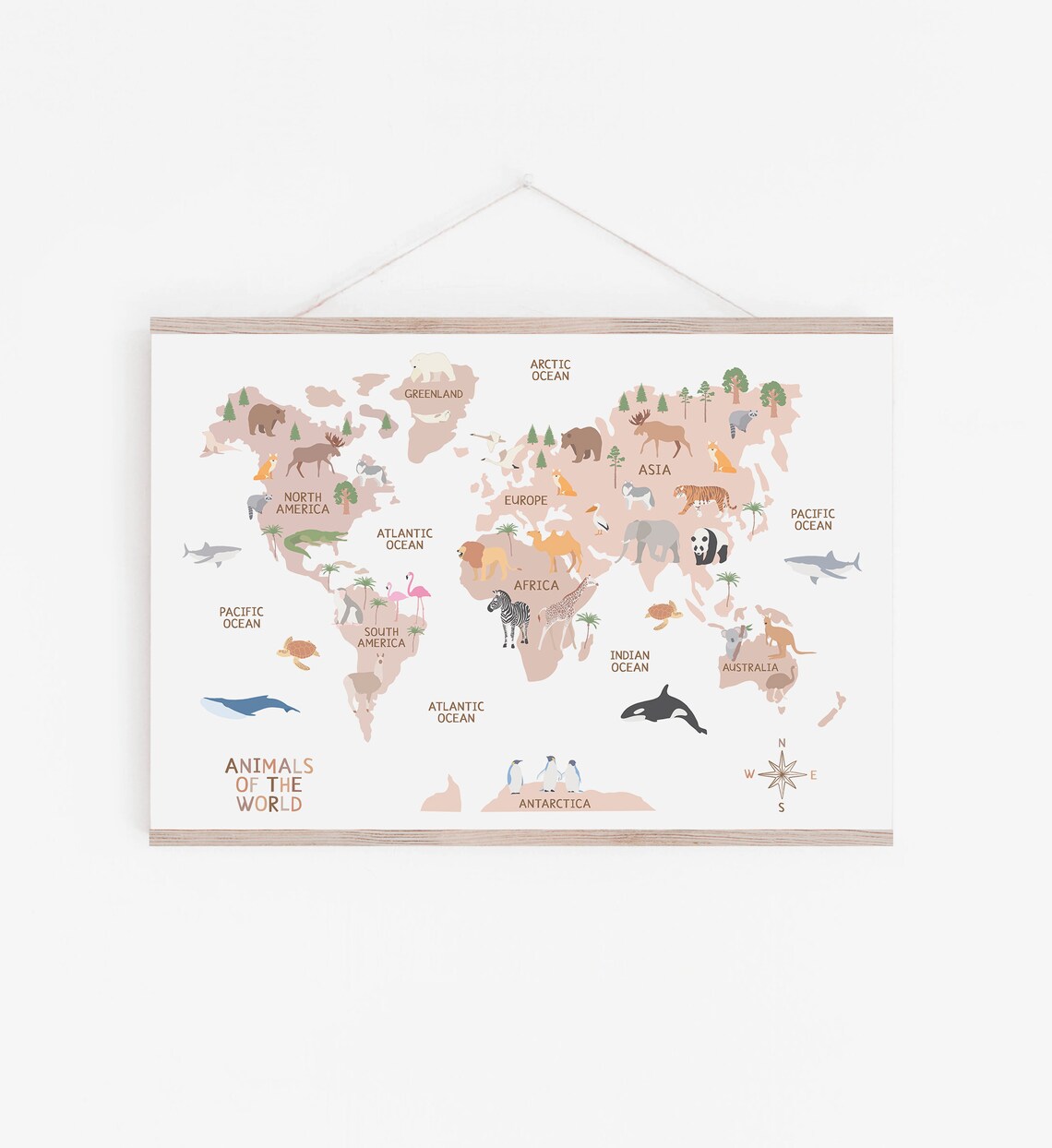 Animals Of The World White Nursery World Map Educational Poster Decor - Image 4