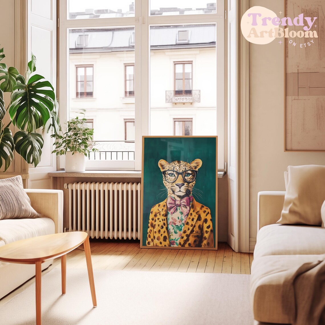 Preppy Leopard Wearing Glasses and Pink Bow Tie Funny Animal Poster - Image 3