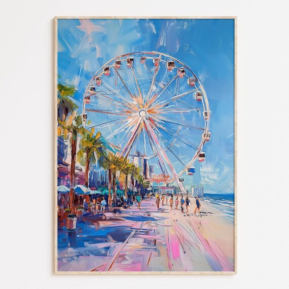 Seaside Ferris Wheel Boardwalk Summer Impressionist Art Poster