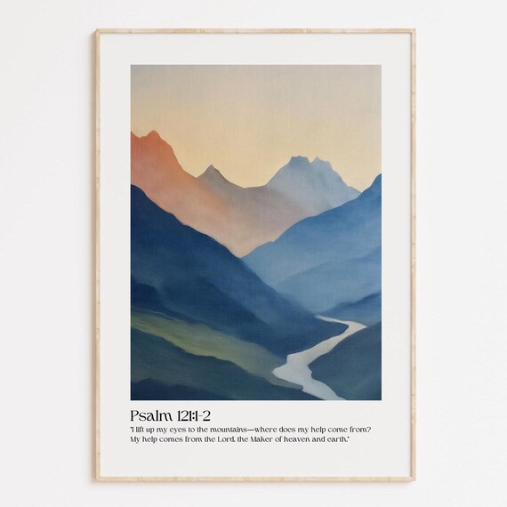Watercolor Mountain Landscape Print Psalm 121 Bible Verse