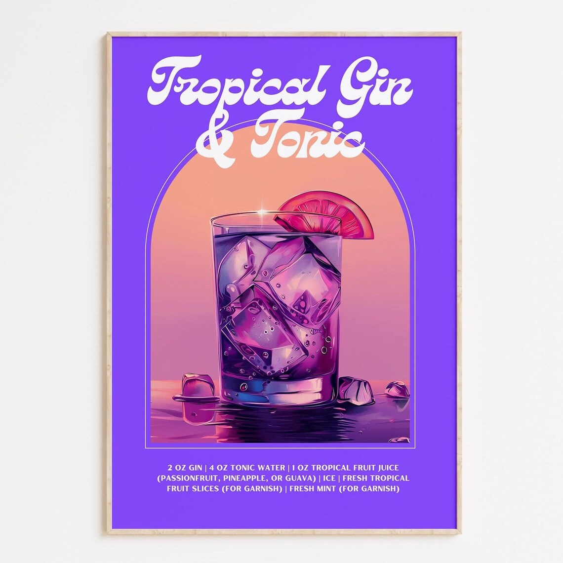 Tropical Gin and Tonic Cocktail Recipe Purple Bar Cart Wall Art