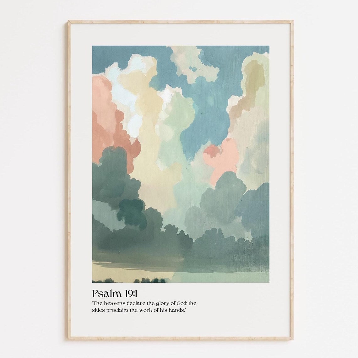 Psalm 19:1 The Heavens Declare Pastel Cloud Scripture Art Poster