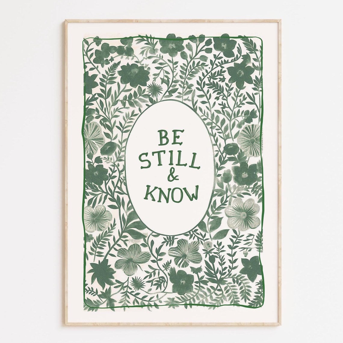 Botanical Be Still Print Green Floral Christian Art
