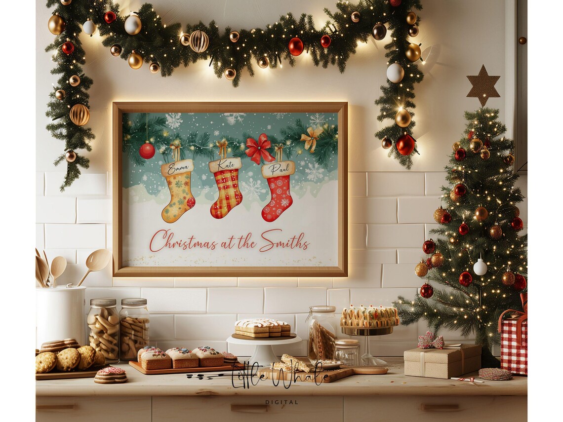 Personalized Christmas Stockings Family Name Custom Holiday Poster - Image 2