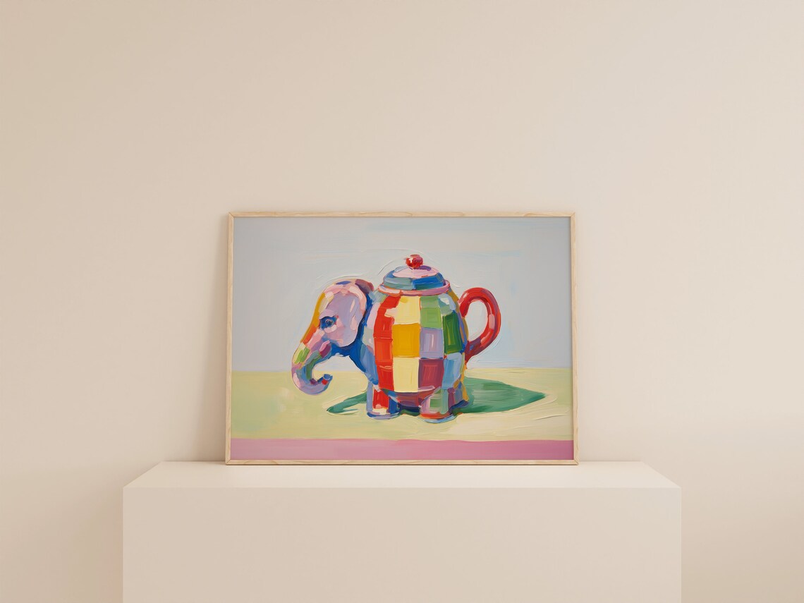 Elephant Teapot Painting, Eclectic Coffee Nook Art Print - Image 2