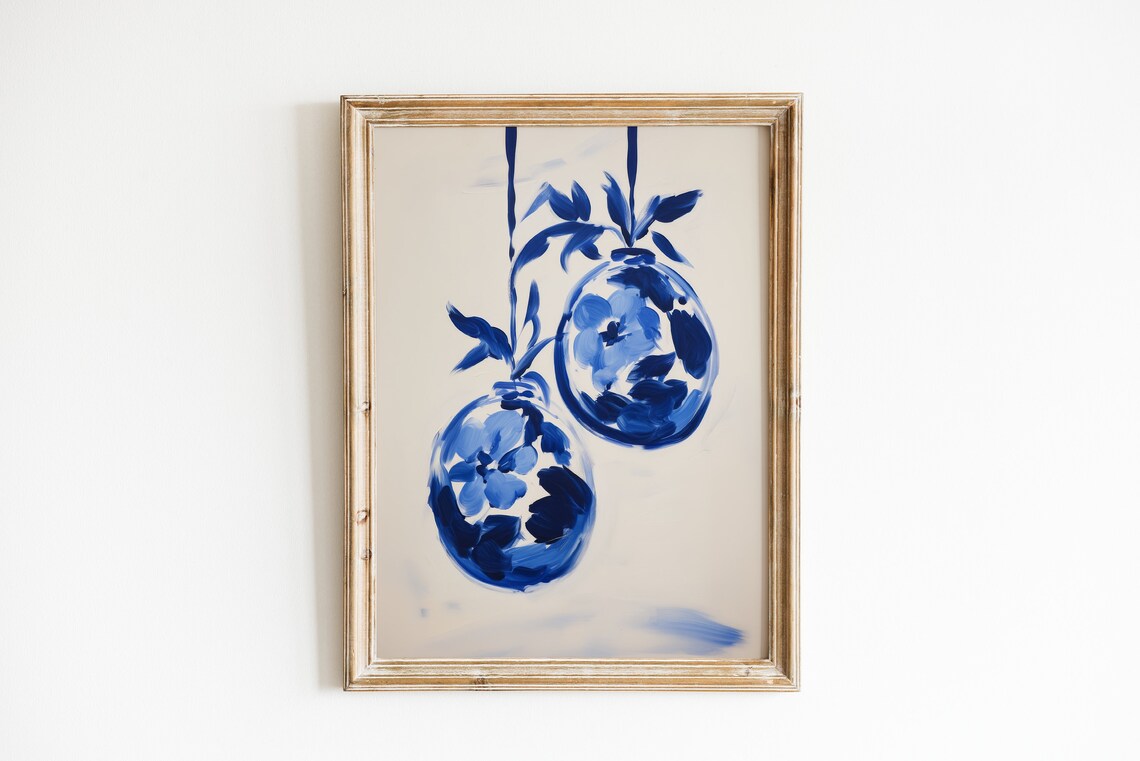 Blue And White Holiday Floral Ornament Art Print