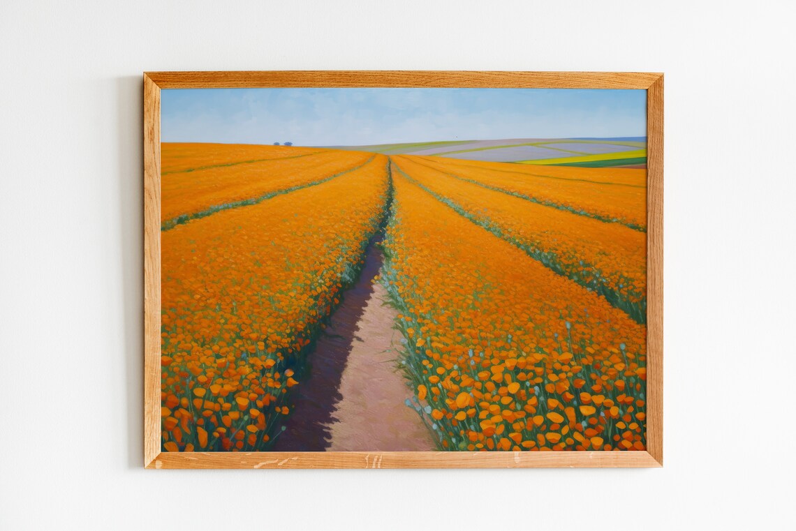 California Poppy Meadow Painting, Western Botanical Art - Image 2