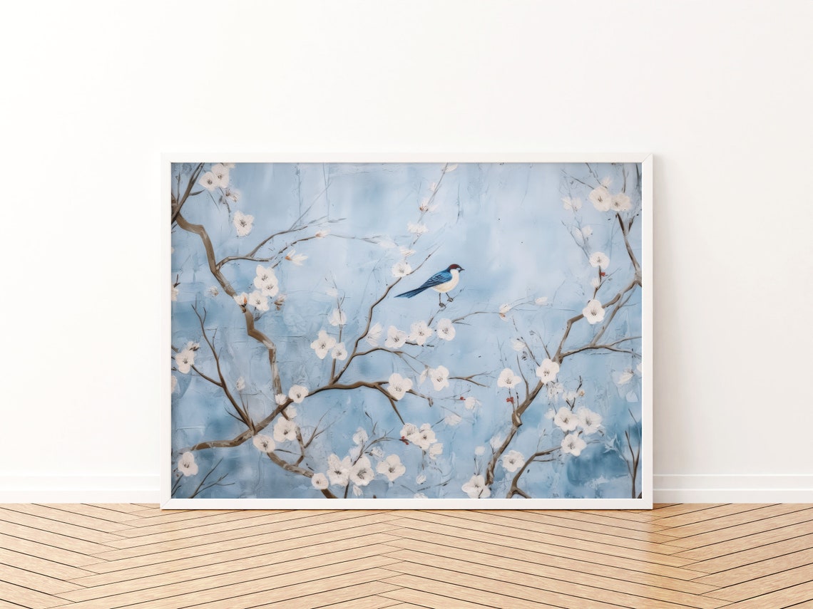 Blue And White Vintage Floral Art Print - Image 3