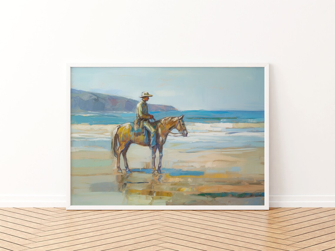 Western Beach Painting, Rustic Cowboy Art Print - Image 3