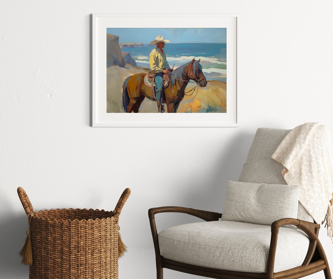 Vintage Cowboy Coastal Country Art Print - Image 3
