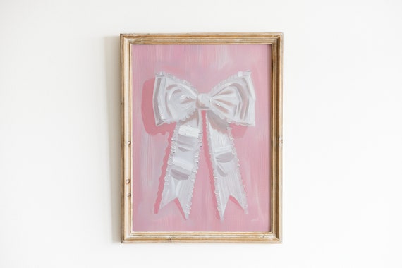 Preppy Bow Print, Pink and White Wall Art