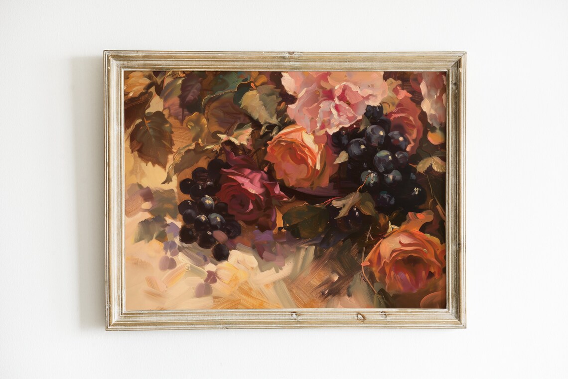 Rose Painting Floral Country Cottage Decor Art Print